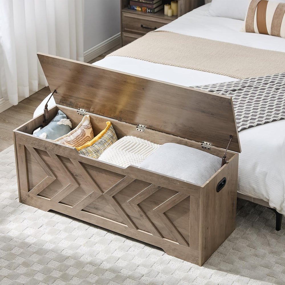47.2” Storage Bench,Extra Large Wooden Storage Chest with 2 Safety Hinges,ent...