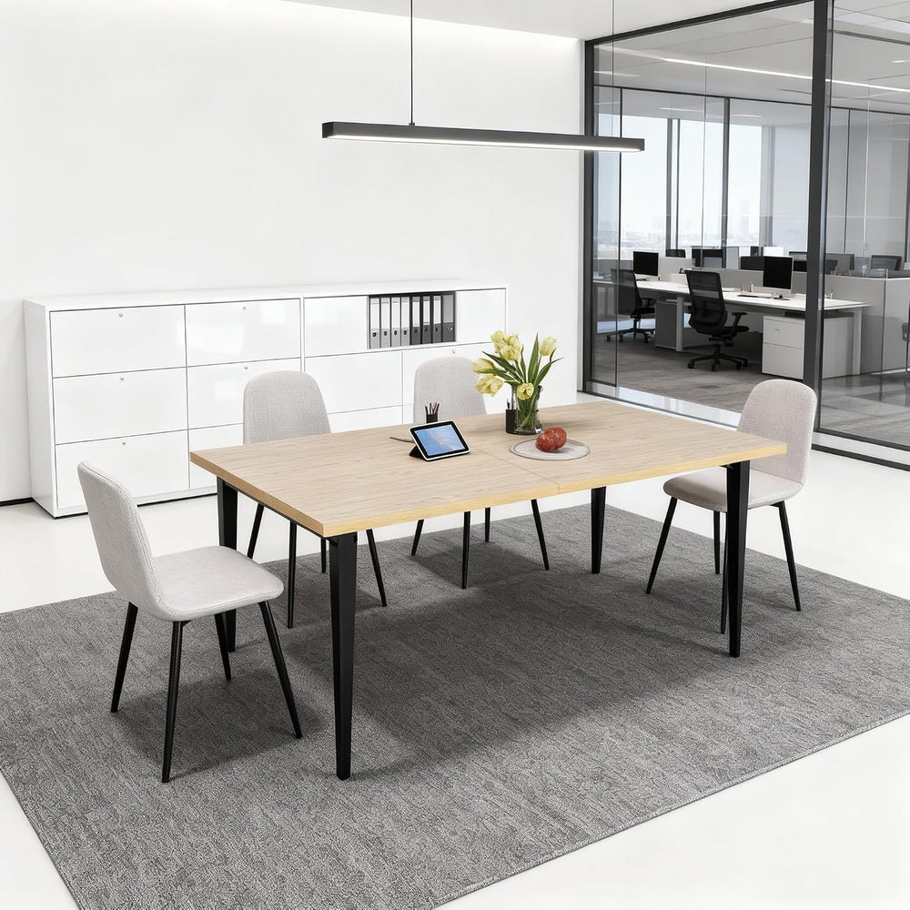 Dining Table, Wooden Tabletop & Rust-Resistant Iron Legs, Rectangular Kit...