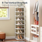 HOOBRO Vertical Shoe Rack, 8-Tier Narrow Shoe Shelf, Shoe Storage Organizer for Small Space, 11" L x 11" W x 53" H, Closet, Entryway, Hallway, Bedroom, White WW22XJ01