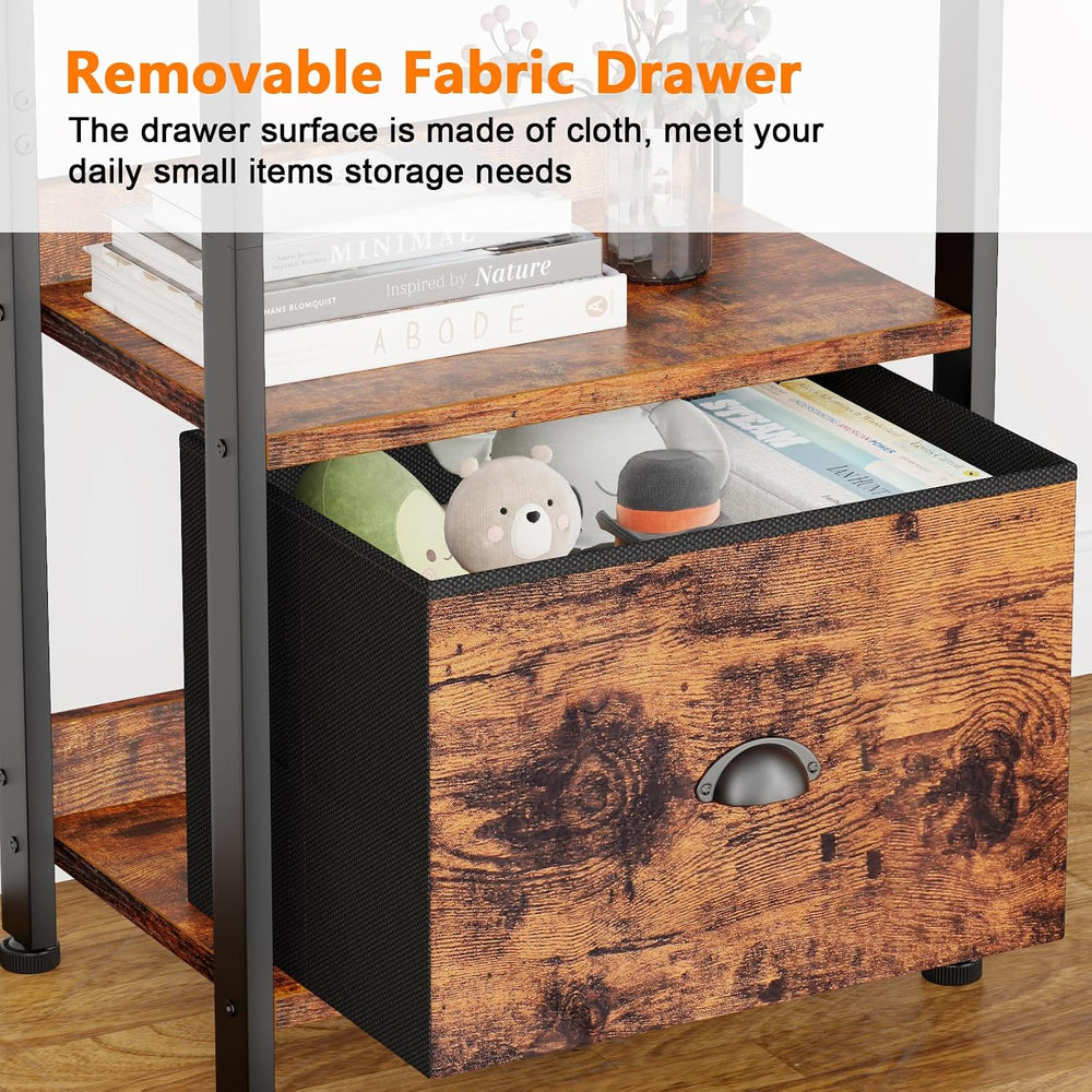 Furologee 5 Tier Bookshelf with Drawer, Tall Narrow Bookcase with Shelves, Wo...