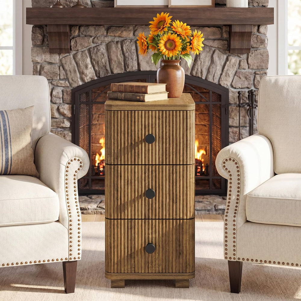 Tribesigns End Table with 3 Drawers, Farmhouse Fluted Narrow Side Table, Wood...