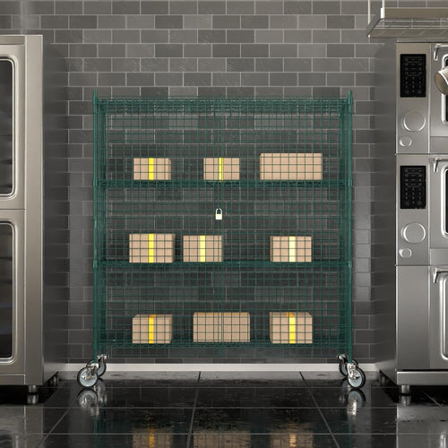 18"x60"x70" Metal Wire Green Security Heavy Duty Commercial NSF Certified Storage Unit | Mobile Wire Security Cage Kit
