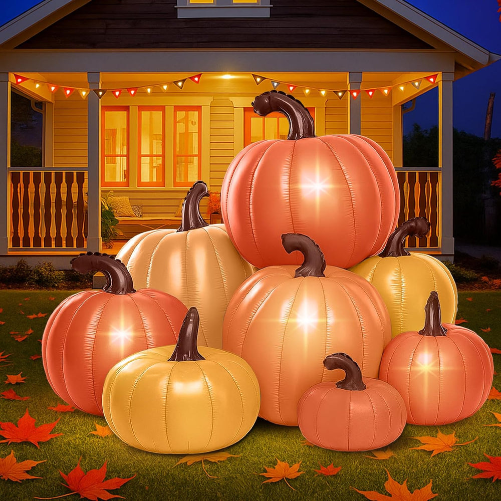 Leyndo 6 ft Tall Fall Stacked Pumpkin Inflatables Outdoor Decorations