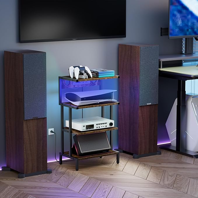 Aquzee Video Game Console Shelf, Stereo Racks - Media Stand with Outlet &...