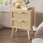 Rattan Nightstand,Boho Bedside with Storage,End Table,Side Table with 2 Hand Made Rattan Decorated Drawers for Small Space,Livingroom,Bedroom,Natural 11.8" D x 16" W x 22.4" H CTG59Y