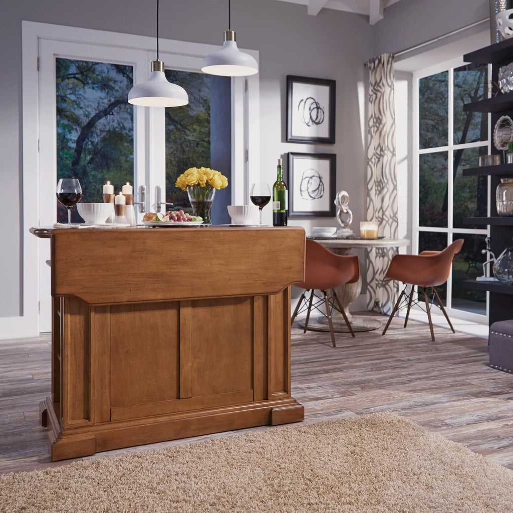Homestyles Americana Oak Finish Kitchen Island with Wood Drop Leaf Breakfast Bar, 50"W
