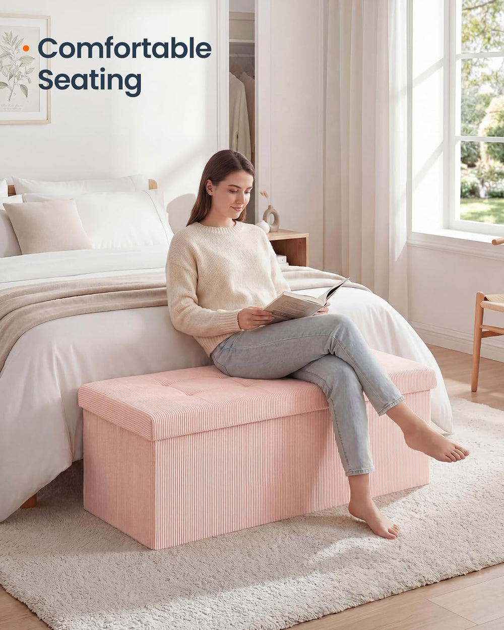 SONGMICS Home Ottoman with Storage, Removable Lid, Folding Storage Chest, Eas...