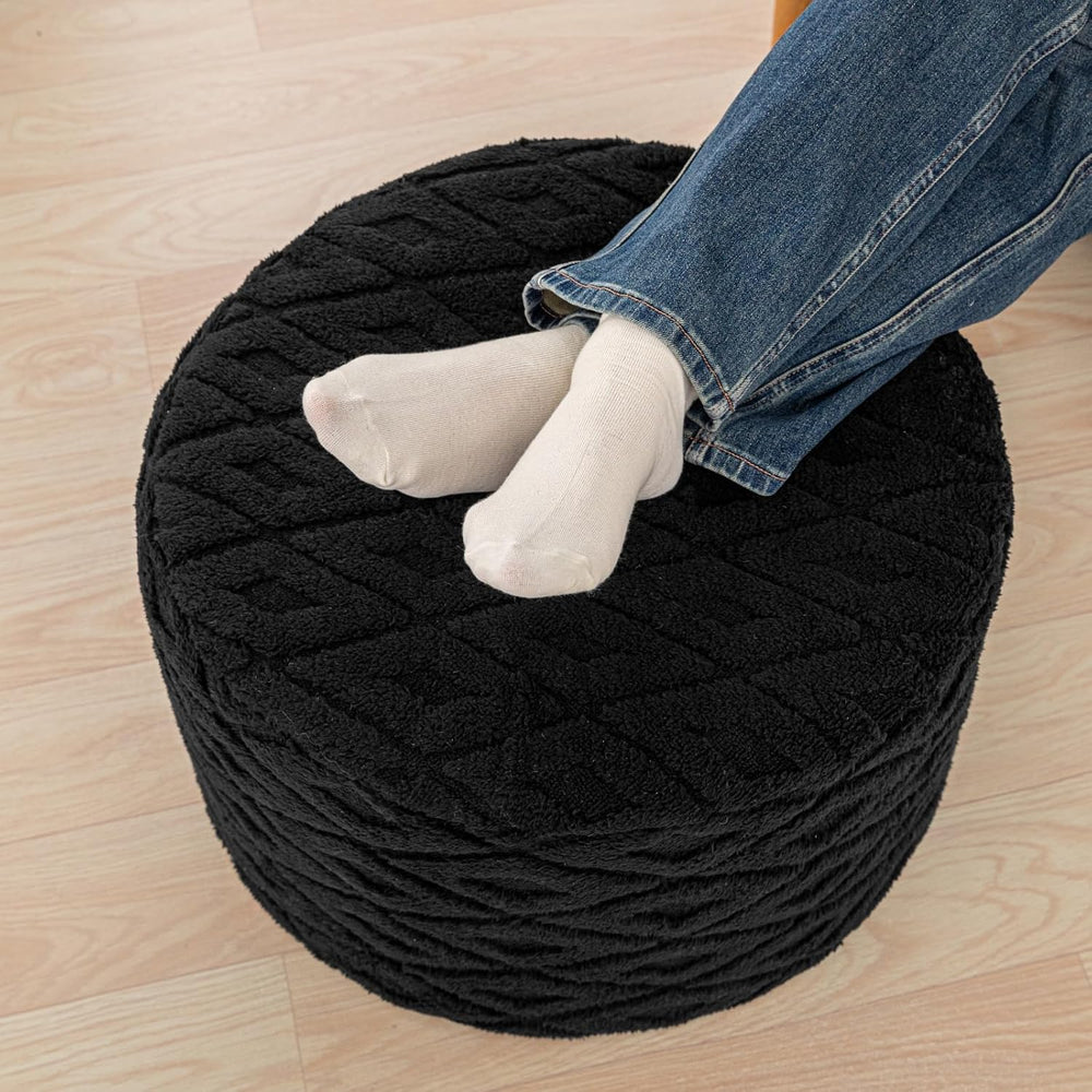 Round Ottoman Pouf,Foot Stools Ottoman,Foot Rest,Black,20x20x14In | All-in-On...