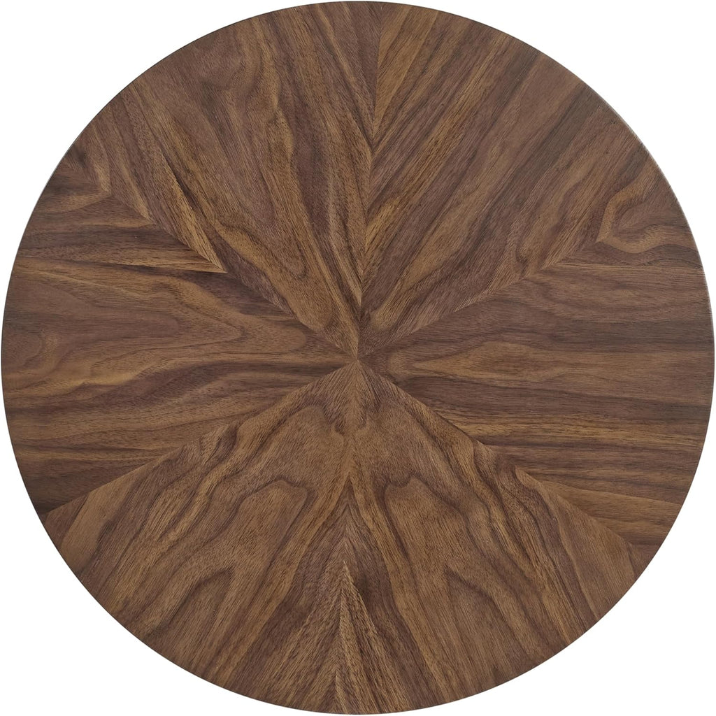 Martin Svensson Home LAX Retro Mid-Century Modern Round Wood End Table, Solid Grain Side Table with Lower Shelf, Small Accent Table for Living Room or Nightstand. Walnut Brown.