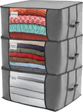 NestNeatly Large Capacity Clothes Storage Bag Organizer with Reinforced Handle for Comforters, Blankets, Bedding, Foldable with Sturdy Zipper, Clear Window, 3 Pack, Gray