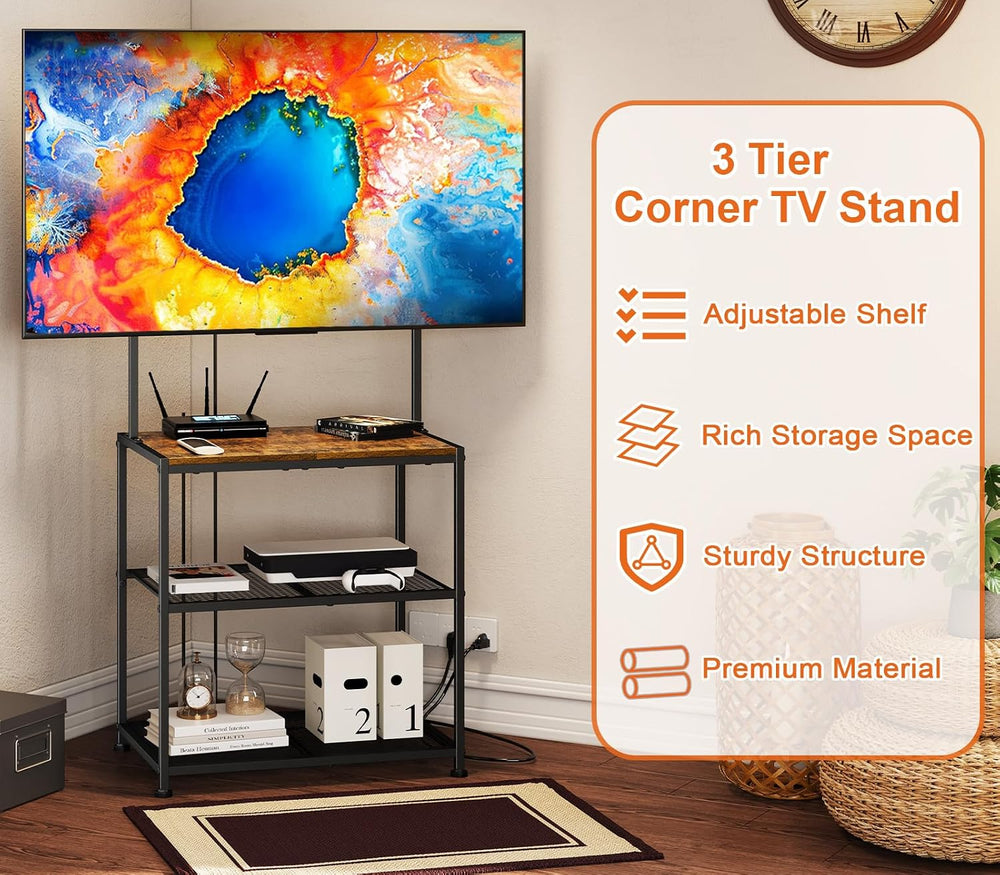 23 Inch to 50 Inch Floor Small Corner TV Stand with Storage Shelves for Livin...