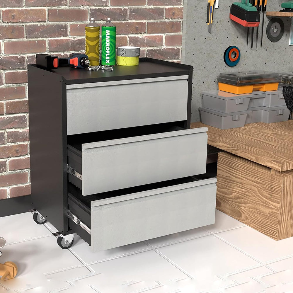 Metal Garage Storage Cabinet with 3 Large Drawers, Rolling Drawer Storage Too...