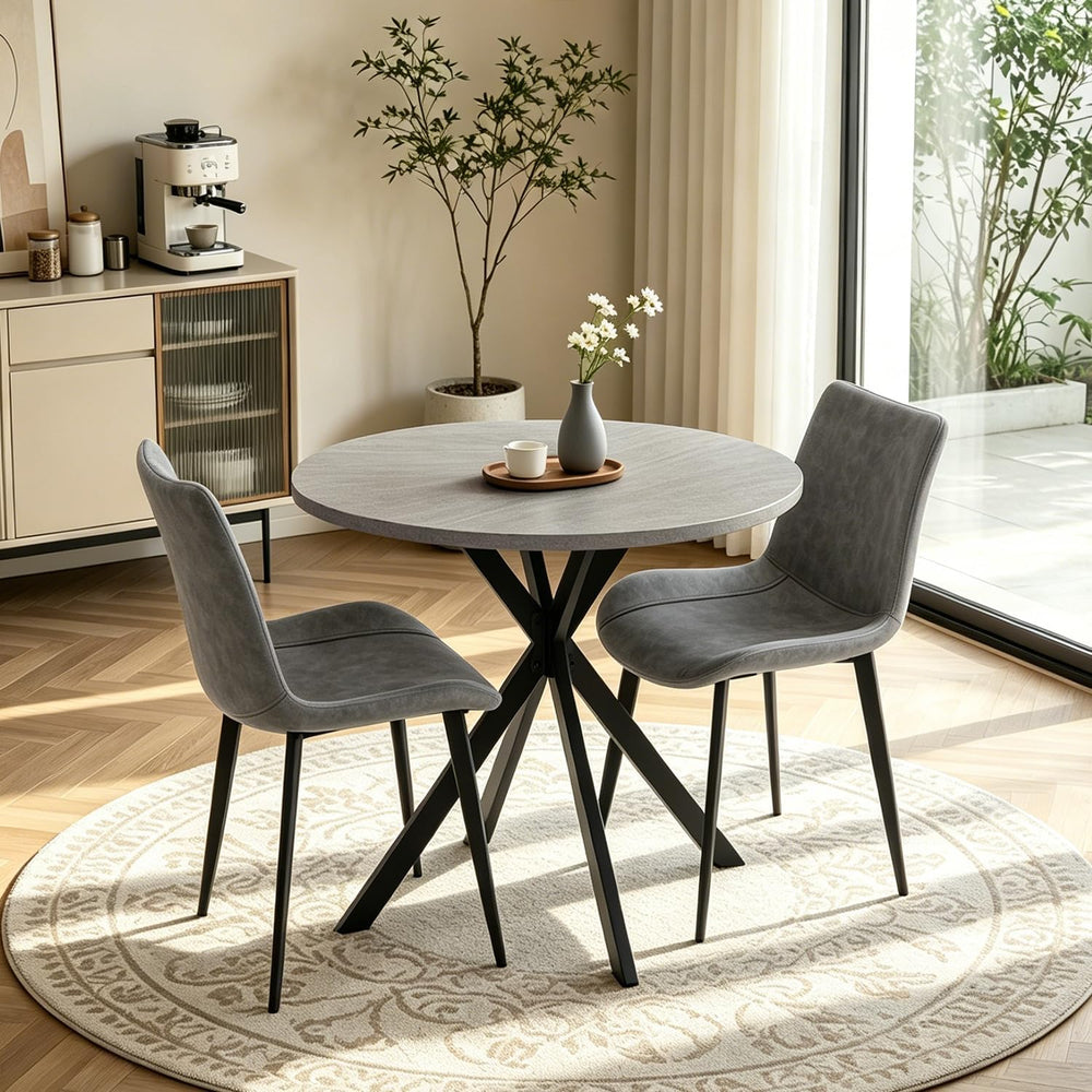 31.5" Small Round Dining Table Set for 2, Mid-Century X-Shaped Leg Table