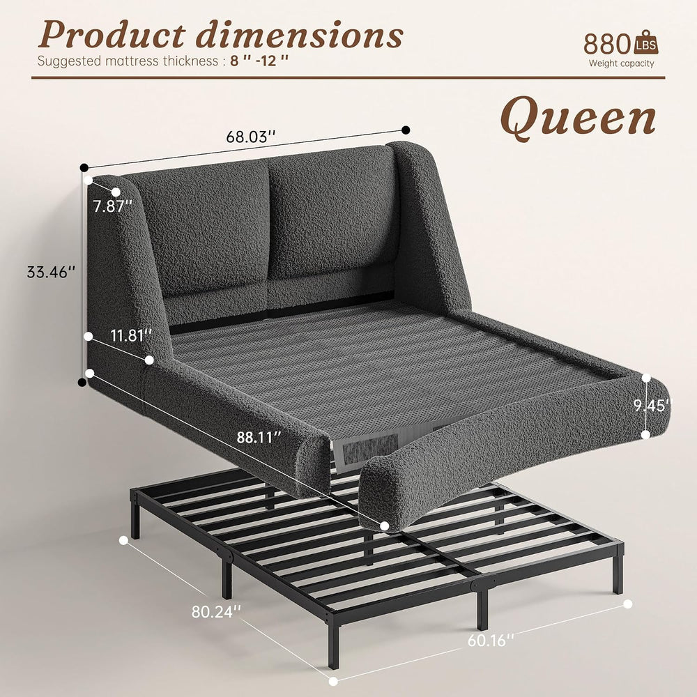 Homkdom Cloud Bed Frame Queen Size with 5" Headboard Protection