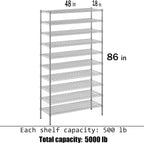 18" Deep x 48" Wide x 86" Height Wire Shelving Kit | 10-Tier | NSF Commercial Storage Rack Unit