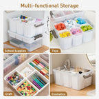 Citylife 17 QT Plastic Storage Box with Removable Tray and 6 Detachable Tall Inserts Craft Organizers and Storage Clear Storage Container for Organizing Crayon, Craft, Sewing, Playdoh, 4 Packs