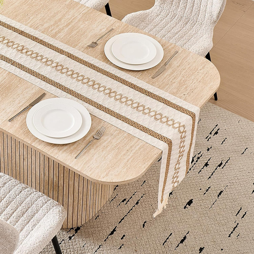 63" Large Dining Table for 4 6, [Rounded Corners] [Grooved Pedestal Base...