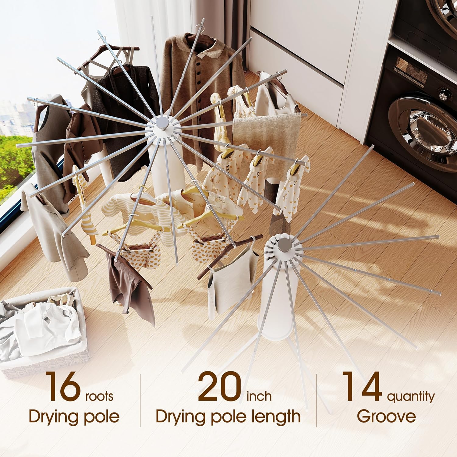 Tripod Clothes Drying Rack,Drying Rack Clothing Foldable,(16 Aluminium Poles),Standing Dry Racks,Laundry Drying Rack,Clothes Hanger Rack,Laundry Rack Folding,Collapsible,Retractable