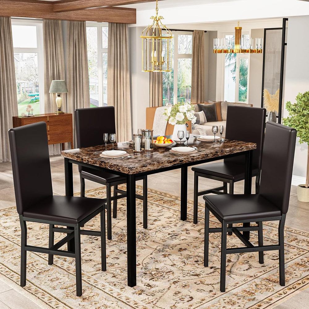 Recaceik 5-Piece Dining Table Set for 4, Faux Marble Kitchen Table Chairs Set...