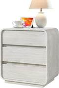 White Nightstand with Charging Station, 25" Tall Wood Bedside Table, Modern Dresser End Table with 3 Storage Drawers, Curved Profile, Mid Century Night Stand for Bedroom Dorm Sofa Office
