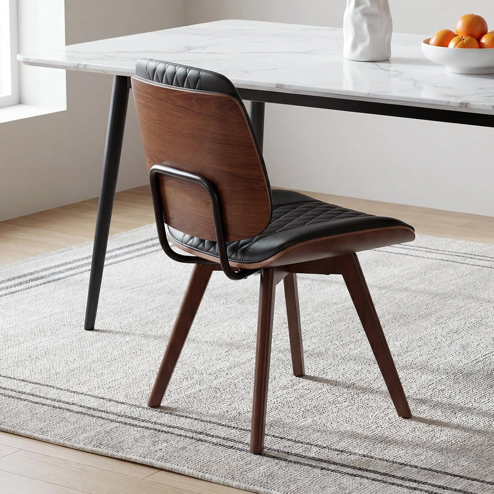 BV Dining Chairs Set of 4, PU Leather Armless Kitchen Chair in Modern Walnut ...