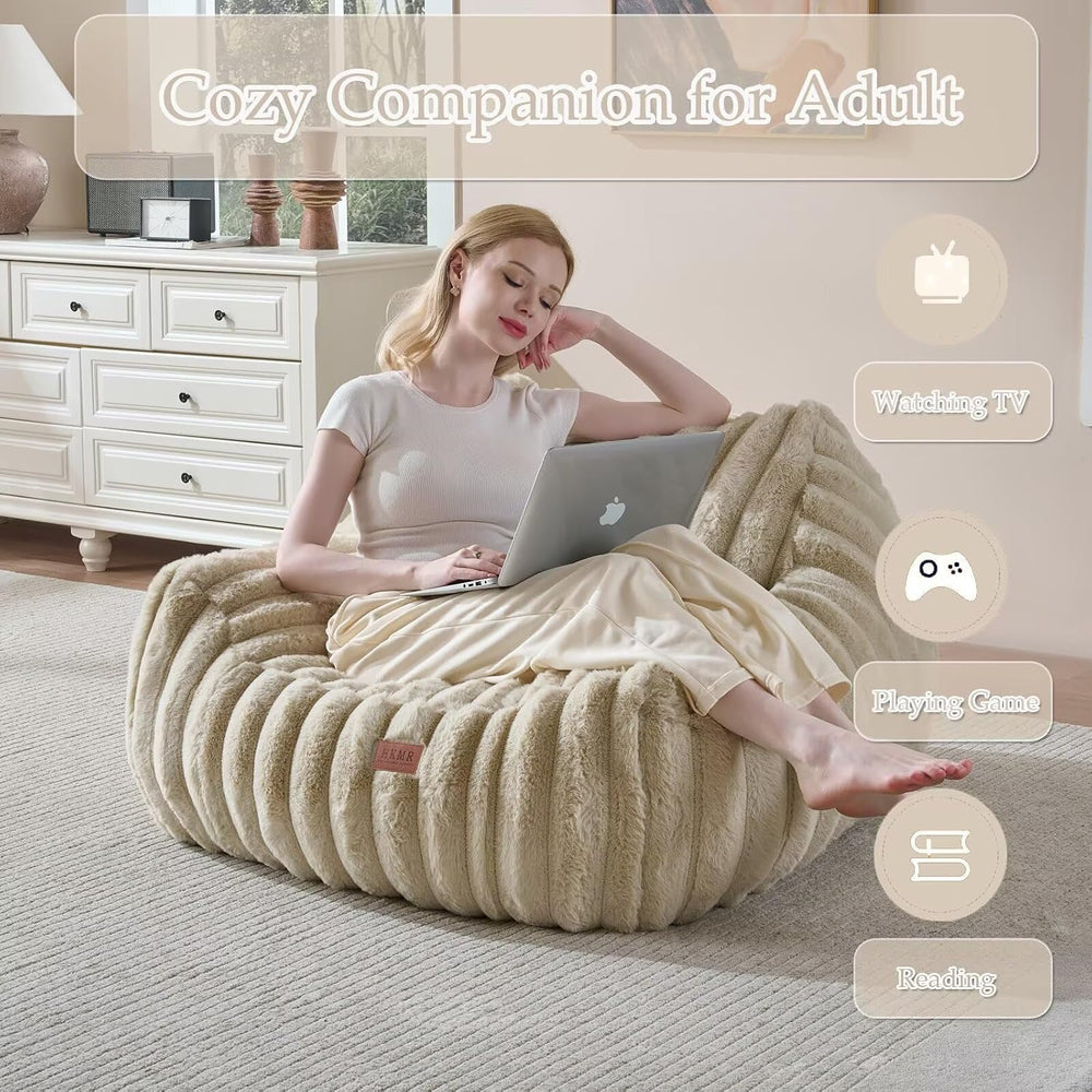 Giant Plush Bean Bag Chair for Adults with Armrests,Oversized Comfy Beanbag L...