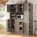 Virubi 70" Large Kitchen Pantry Storage Cabinet with Doors and Shelves, Wood Farmhouse Tall Buffet Cabinet with Hutch and Drawers, Large Cupboard with Pull-Out Side Cabinet, Freestanding (Brown)