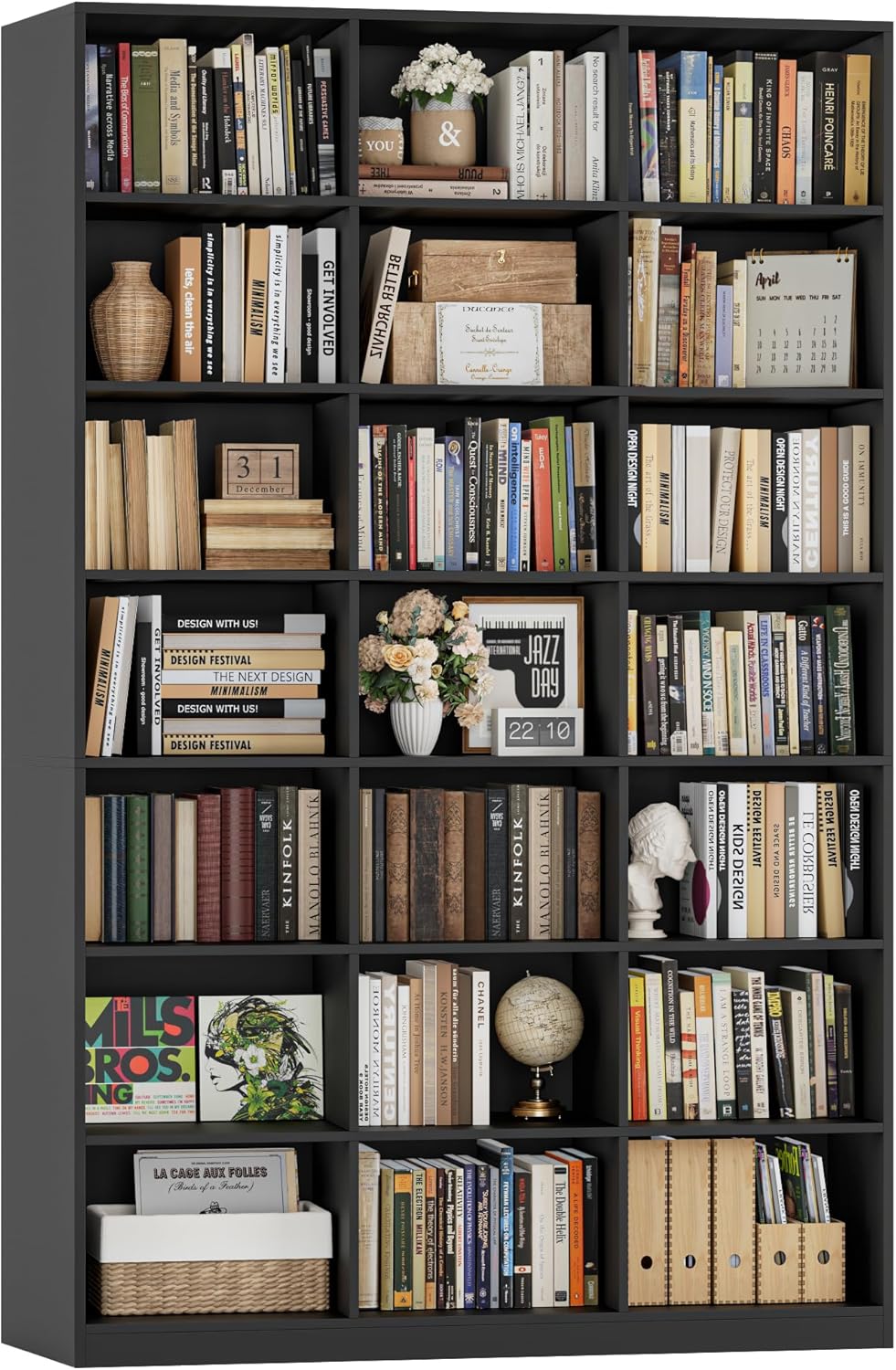 HOSTACK 86" H Triple Wide Bookshelf and Bookcase, Large Book Shelves, Black