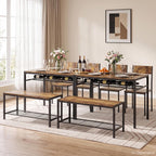 VECELO Kitchen Dining Room Table with 2 Chairs & Bench, Compact Space-Saving Design, Easy Assembly Steel Frame, Perfect for Small Apartments & Breakfast Nooks，Dark Brown