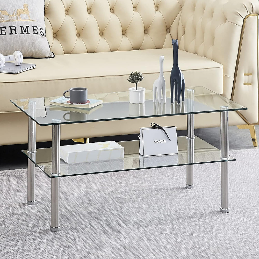 Glass Coffee Table Set of 3, Modern Clear Transparent Living Room Tables, Cof...