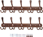 Dseap Wall Mounted Coat Rack - 5 Tri Hooks, Heavy Duty, Stainless Steel, Metal Coat Hook Rail for Coat Hat Towel Purse Robes Mudroom Bathroom Entryway (Antique Copper, 2 Packs)