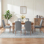 Upholstered Dining Chair Modern Stylish Parsons Kitchen Diner High Back with Silver Nailhead Trim & Wood Legs, Set of 6, Fabric Classic Grey