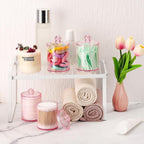 Tbestmax 12 oz & 10 oz Qtip Holder - 4 Pack Restroom Bathroom Organizers and Storage Containers, Pink Plastic Apothecary Jars with Lids for Cotton Swab, Cotton Round Pads, Floss