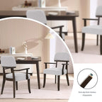 Modern Wood Dining Chairs with Arms Set of 2, Velvet Upholstered Kitchen Chairs with Open Curved Backrest & Black Hardwood Legs, Accent Chairs 350 LBS Capacity, Grey