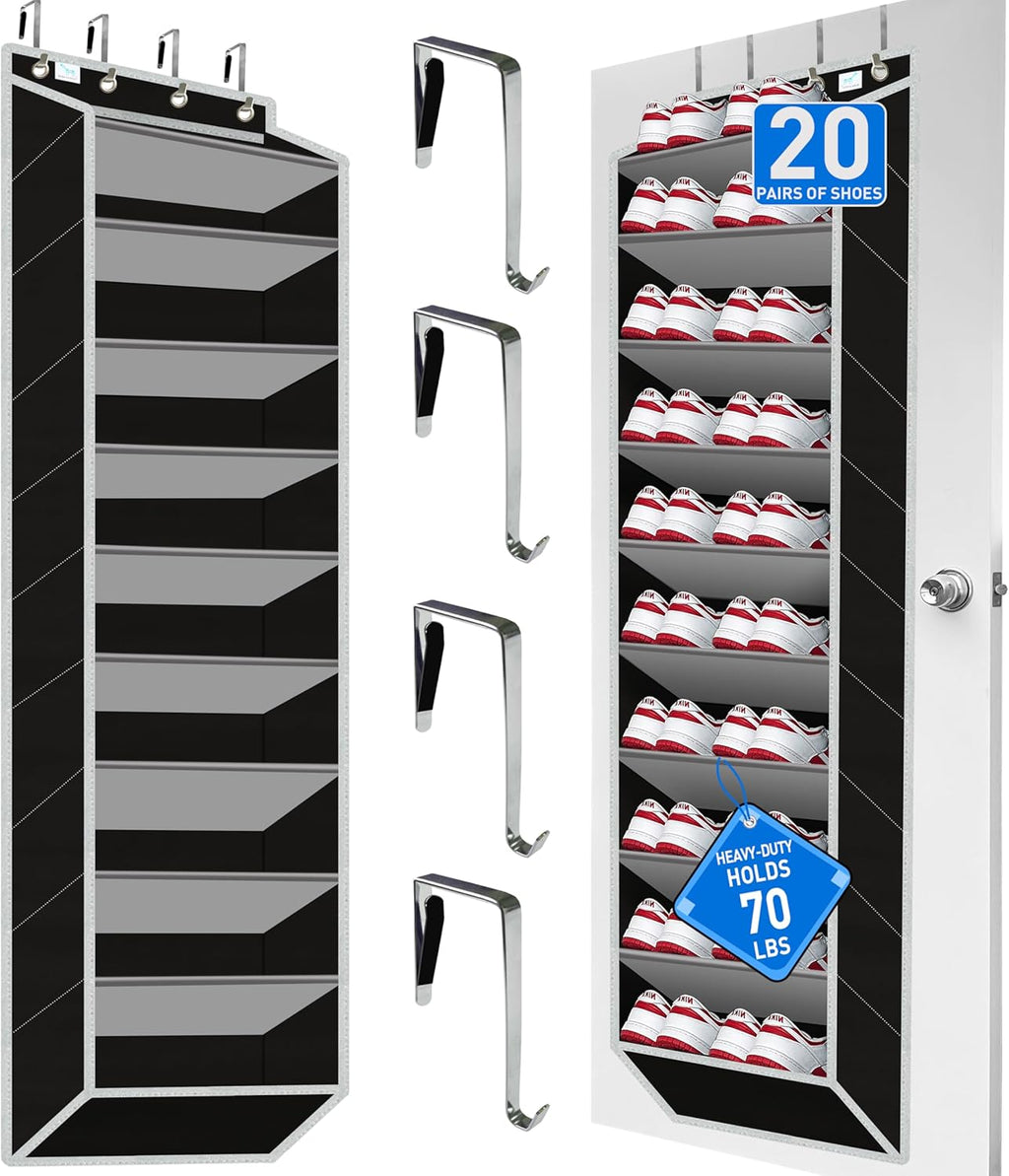 Heavy-Duty, Over The Door Shoe Organizer, Extra Large 10 Tiers, Over Door Shoe Organizer, Coated Hooks Grip Firmly Without Scratching Paint,75LB, Door Shoe Rack,Grey