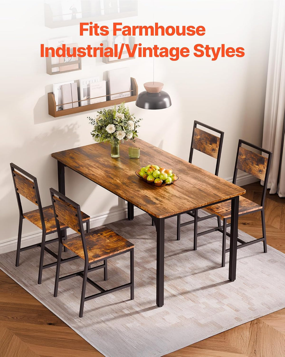 VEVOR Dining Chairs Set of 2, Wooden Chairs with Metal Frame and Backrest, Ea...