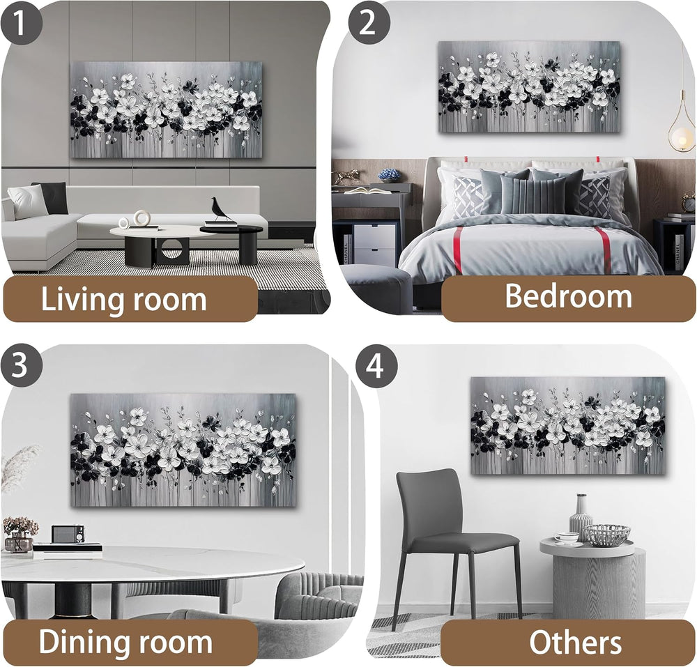 Tarfupth Black and White Flower Wall Art for Living Room Large Blossom Hand P...