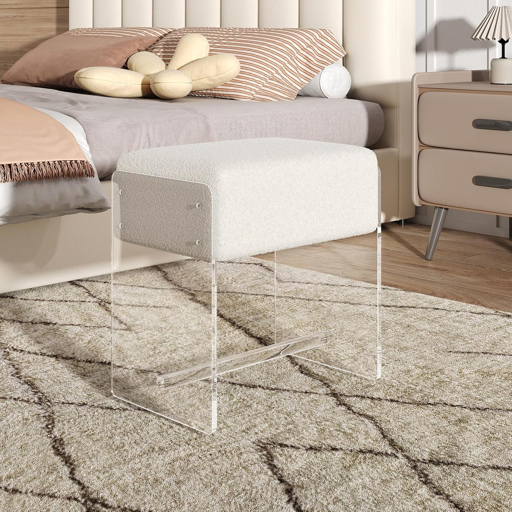 Vanity Stool Chair, Soft Ottoman with Clear Acrylic Legs, Modern Padded Seat ...