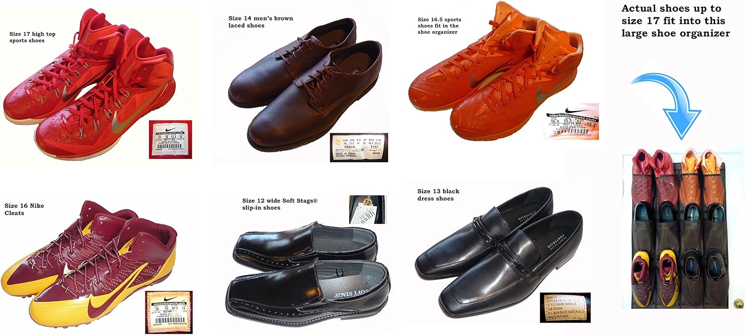 Roomganize Large Over the Door Shoe Organizer for Mens Sneakers (Bison brown)