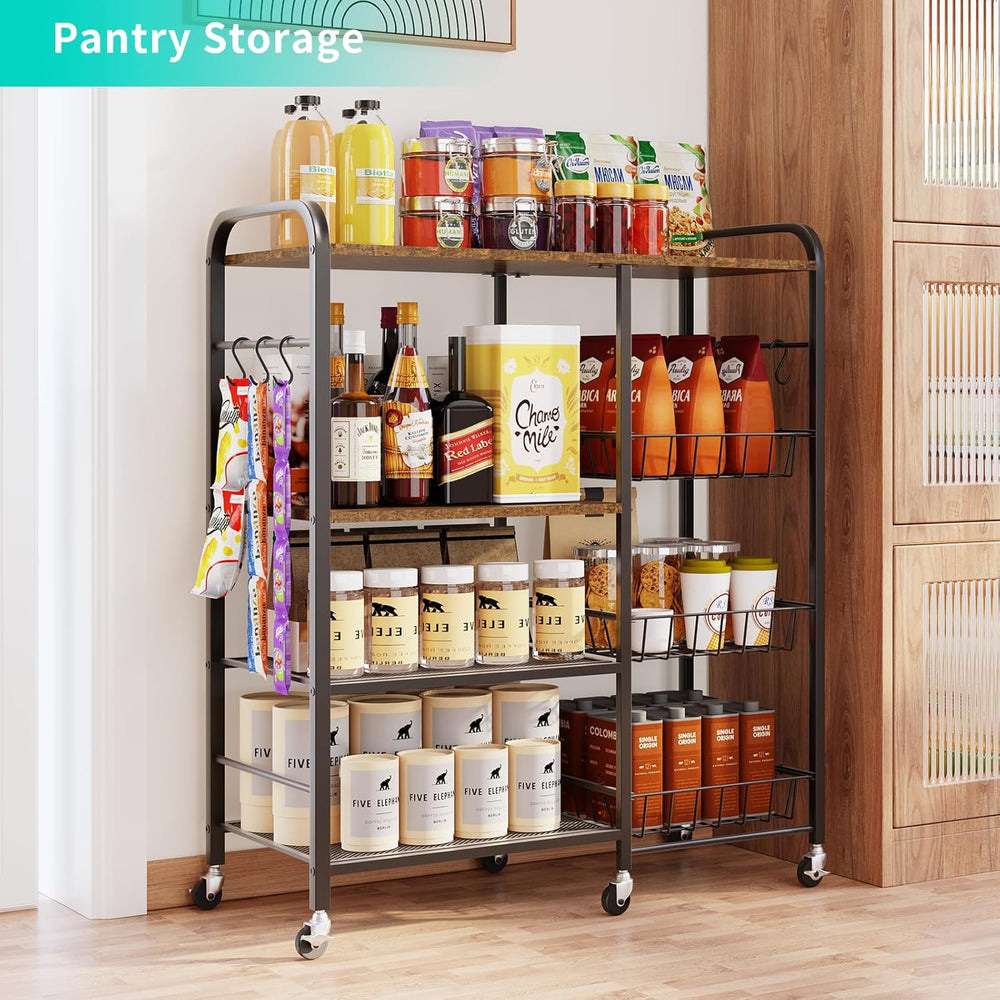 HapiRm Rolling Kitchen Microwave Cart - 4 Tier Microwave Table Stand with Pul...