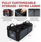 TRUNKCRATEPRO - XL Trunk Organizer For SUV, Car, Truck with 6 Compartments Adjustable Collapsible Portable Non-Skid Premium Cargo Storage Truck Organizer W Straps, Heavy Loads (Extra Large, Gray)
