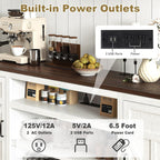 XVD 75" Farmhouse Coffee Bar with Charging Station, Sideboard Buffet with Large Storage, Wood Storage Cabinet with Adjustable Shelves for Kitchen, Living Room, Rustic White