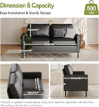 STHOUYN 56" W Faux Leather Loveseat w/ 2 USB, Black Love Seat w/Side Pockets, Small Loveseat for Small Space, Leather Couch for Bedroom, Apartment, Dorm, Black