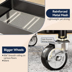 YASONIC 3 Tier Rolling Cart - Metal Utility Cart with Wheels, Hanging Cups, Hooks, Heavy Duty Mesh Rolling Storage Cart Organizer, Craft Cart for Kitchen Office, Lightweight and Sturdy