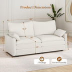 Vesgantti 74" Loveseat Sofa for Living Room, Comfy Cloud Couch Deep Seat Chenille Modern 2 Seater Small Sofa with Armrest Pillow, Easy Assembly for Small Spaces, Snow White