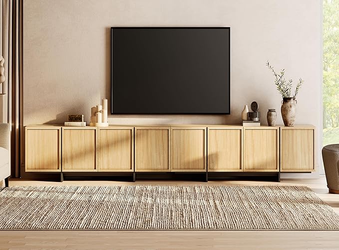 WAMPAT Modern TV Stand for 32-110 inch TVs, Wood Entertainment Center with Storage Cabinets, Media TV Console Table for Living Room, Oak