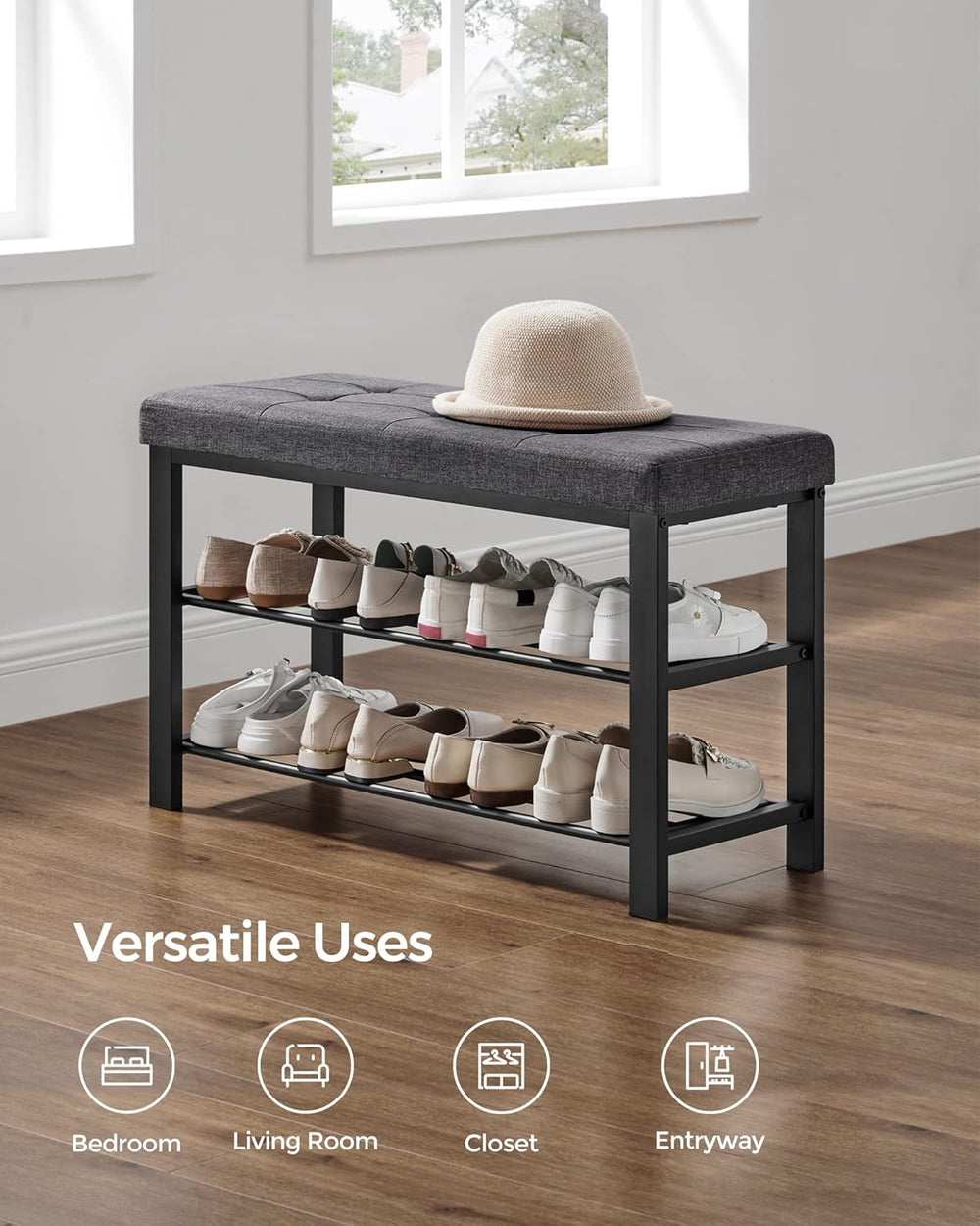 SONGMICS Shoe Bench, Storage Bench, Entryway Bench with Cushion, Shoe Shelf w...