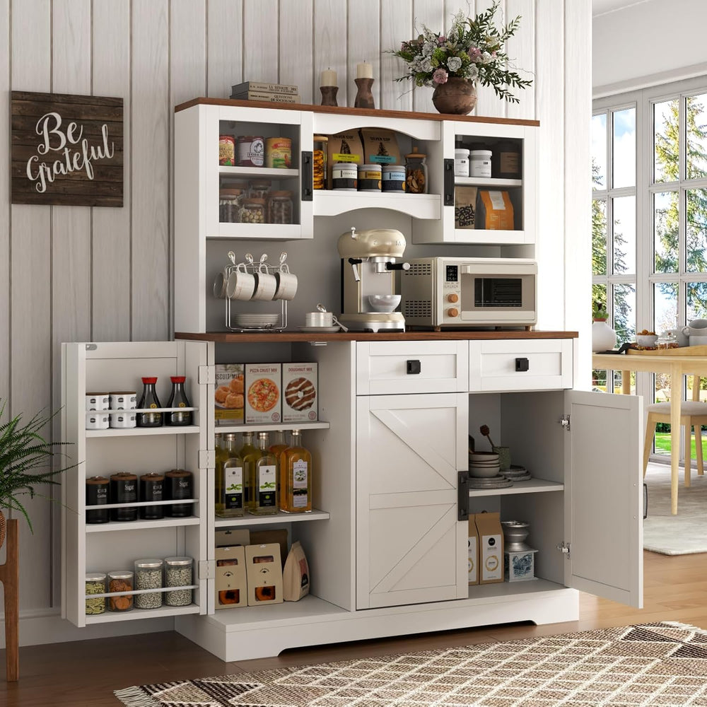 Loomie 60" Tall Farmhouse Pantry Cabinet, Kitchen Hutch with 2 Drawers, ...