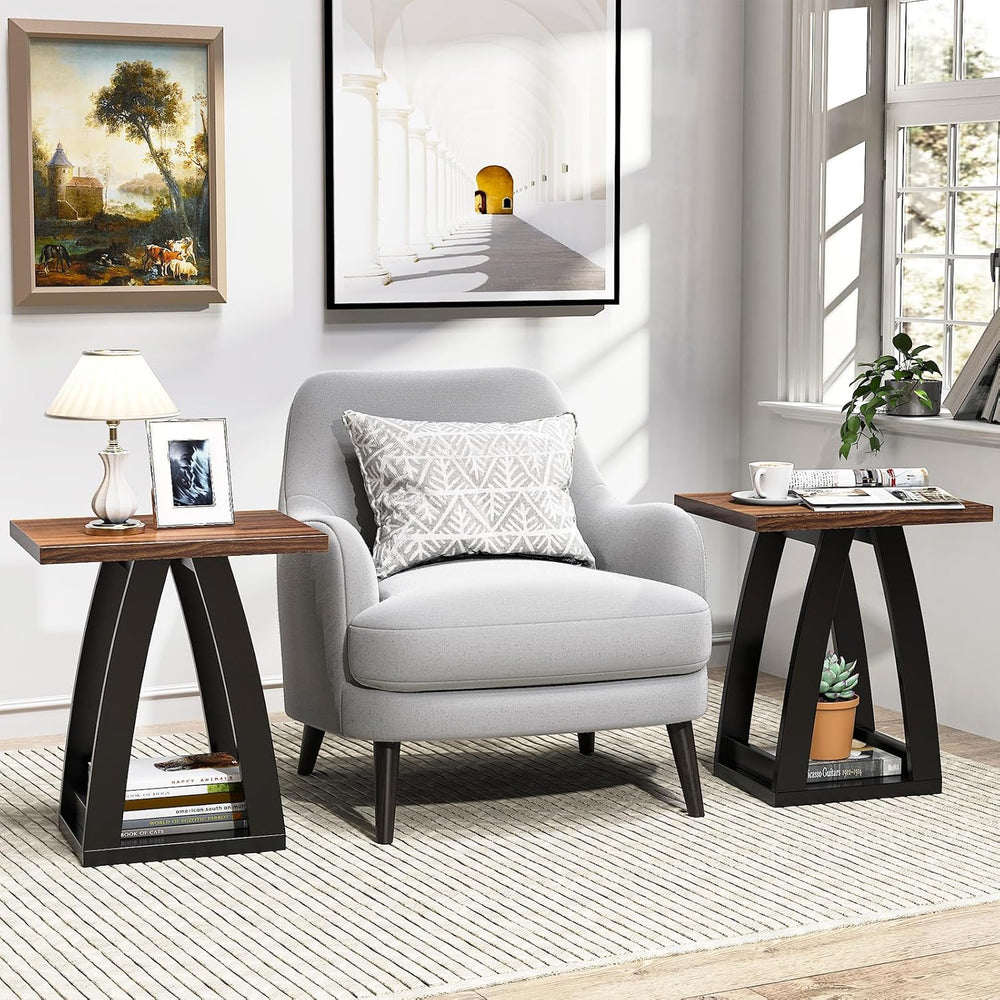 FROMJBEST End Table Set of 2, Side Table, Nightstand, Sofa Side Table with Sh...