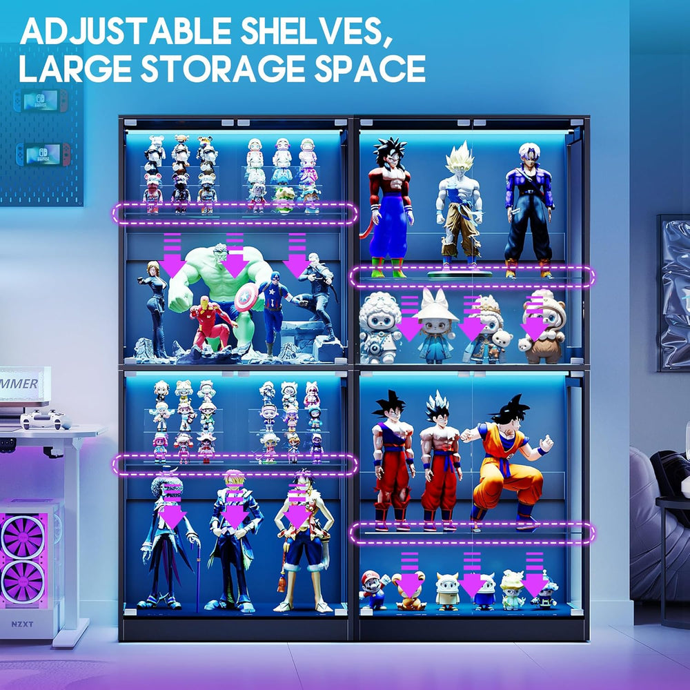AMERLIFE RGB Display Cabinet with Adjustable Glass Shelves, 4-Tier Storage Ca...